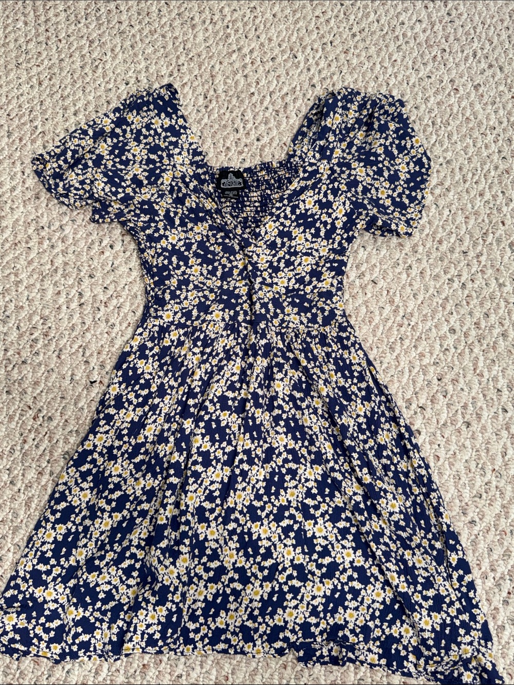 Angie Navy Blue Floral Mini Dress with Yellow Accents